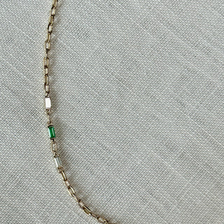 Diamond and Emerald Asymmetrical 3 Stone Necklace